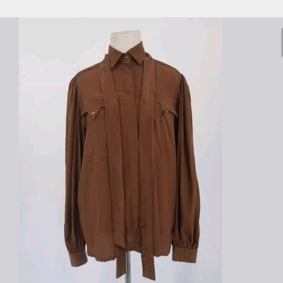 Escada Tops - Escada Blouse 8 Button Down 100% Silk Brown